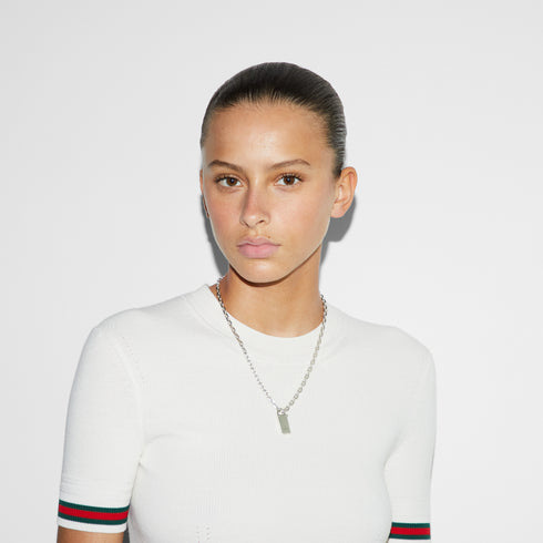 Trademark Necklace in sterling silver with padlock motif and Gucci trademark detail_50cm YBB796342001