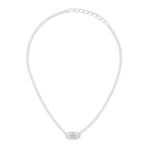 Trademark Necklace with oval tag in sterling silver_40-45cm tag 20 mm YBB797142001